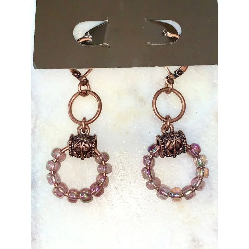 Kelli Ahern Iridescent Pink Beaded Hoop Dangle Earrings NWT - Picture 5 of 6